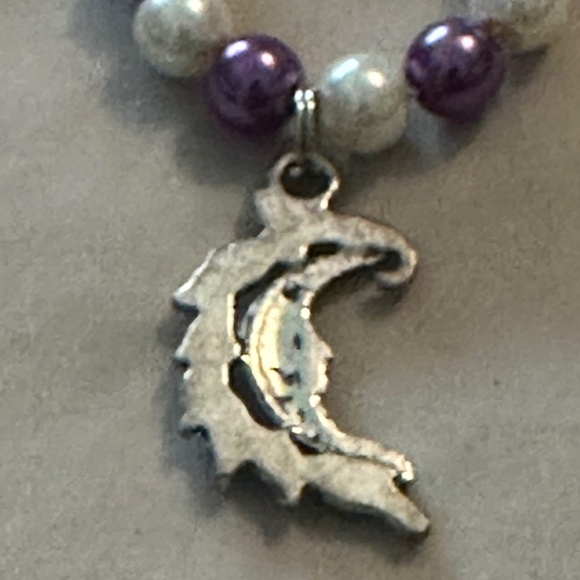 3/$15 Wine glass tag – stainless steel hoop, purple/white beads, crescent moon - Picture 9 of 11